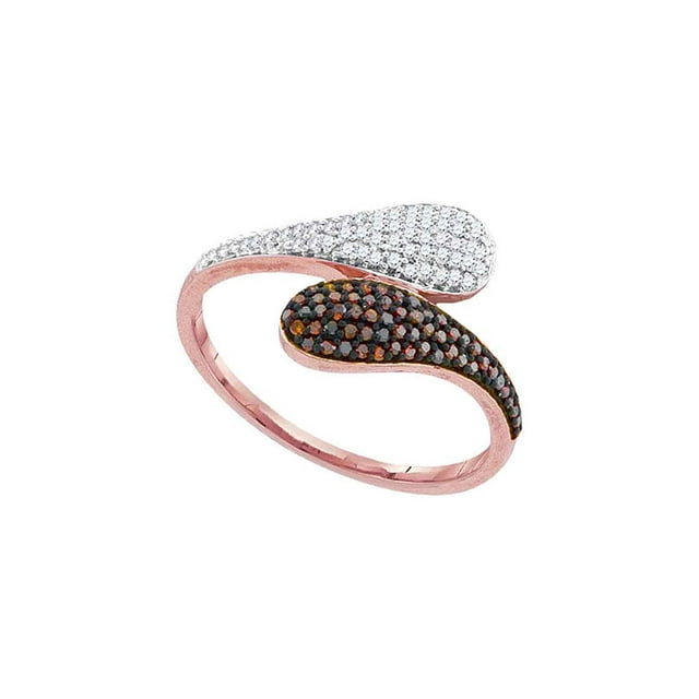 10kt Rose Gold Womens Round Red Color Enhanced Diamond Bypass Cluster Ring 1/4 Cttw