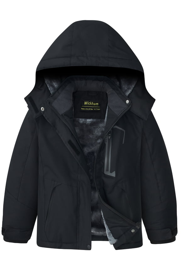 Kids Girls Winter Ski Jacket Fleece Lined Windproof Waterproof Jackets Removable Hood