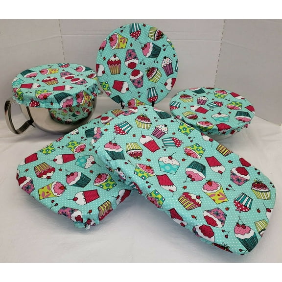 Teal Cupcake Reusable Fabric Bowl and Casserole Pan Covers by Penny's Needful Things (2 Casserole Pan Covers)