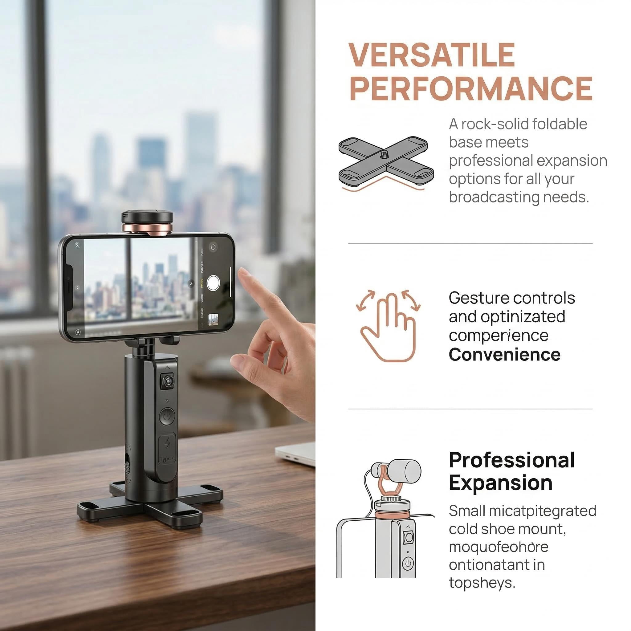 Auto-Tracking Face-Tracking Smartphone Tripod – supports auto/manual control, AI-powered selfie stick with tracking. Ideal for smartphone videos, vlogs, live streaming (Black)