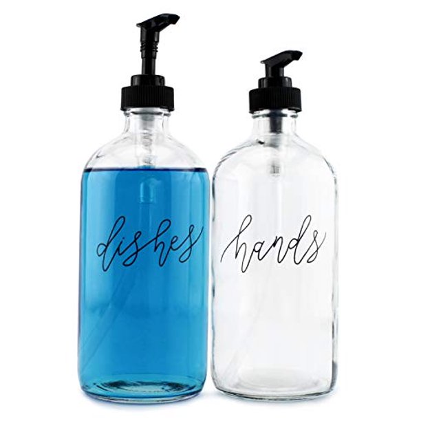 Download Cornucopia Glass Pump Soap Dispenser Bottles Set Of 2 16oz Clear Glass Pre Labeled In Decorative Script With Hands And Dishes Bpa Free Black Plastic Pump Tops Walmart Com Walmart Com