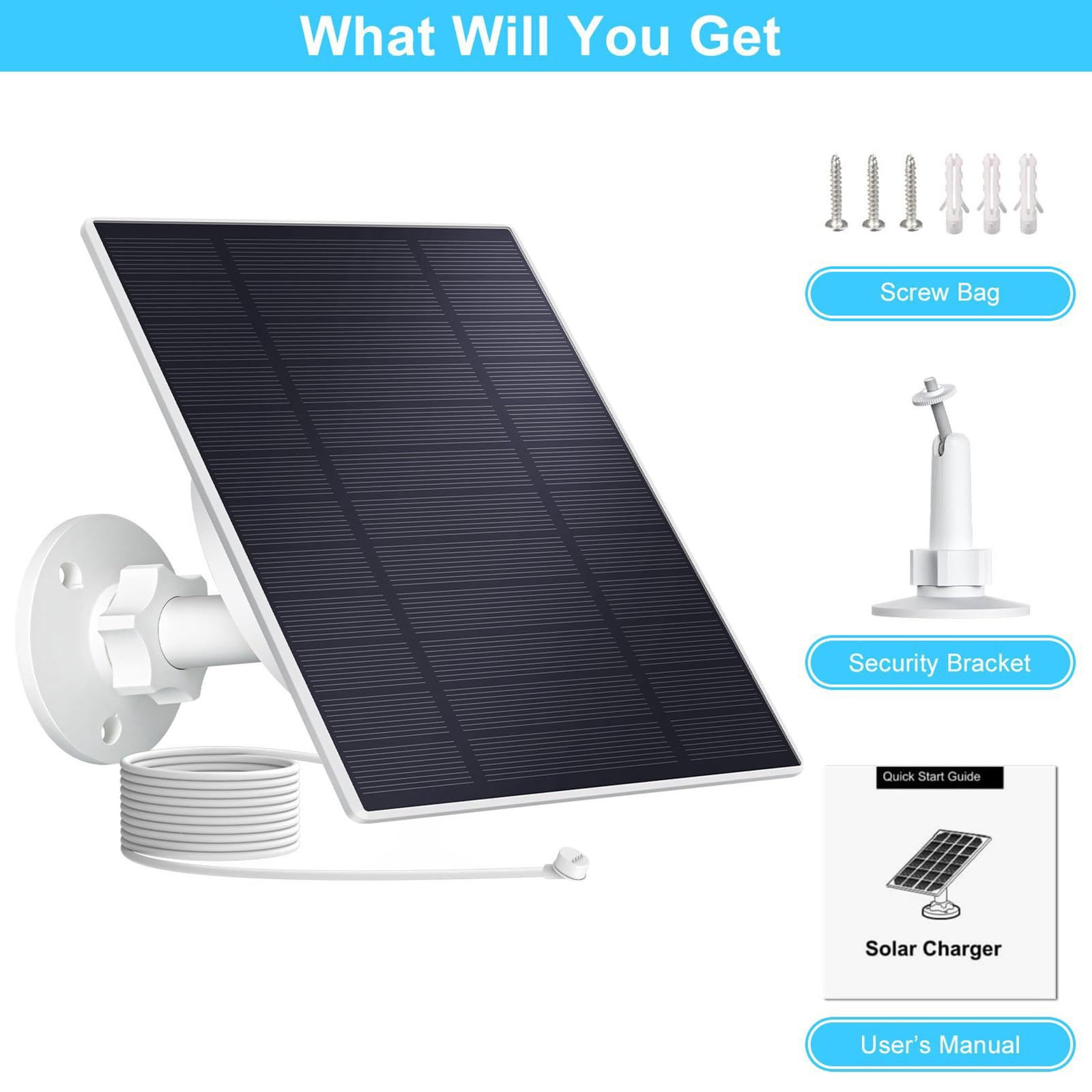 AOOOWER Solars Panel Kit for Continuous Camera Operations, 5W, Easy Installation with Long Cable