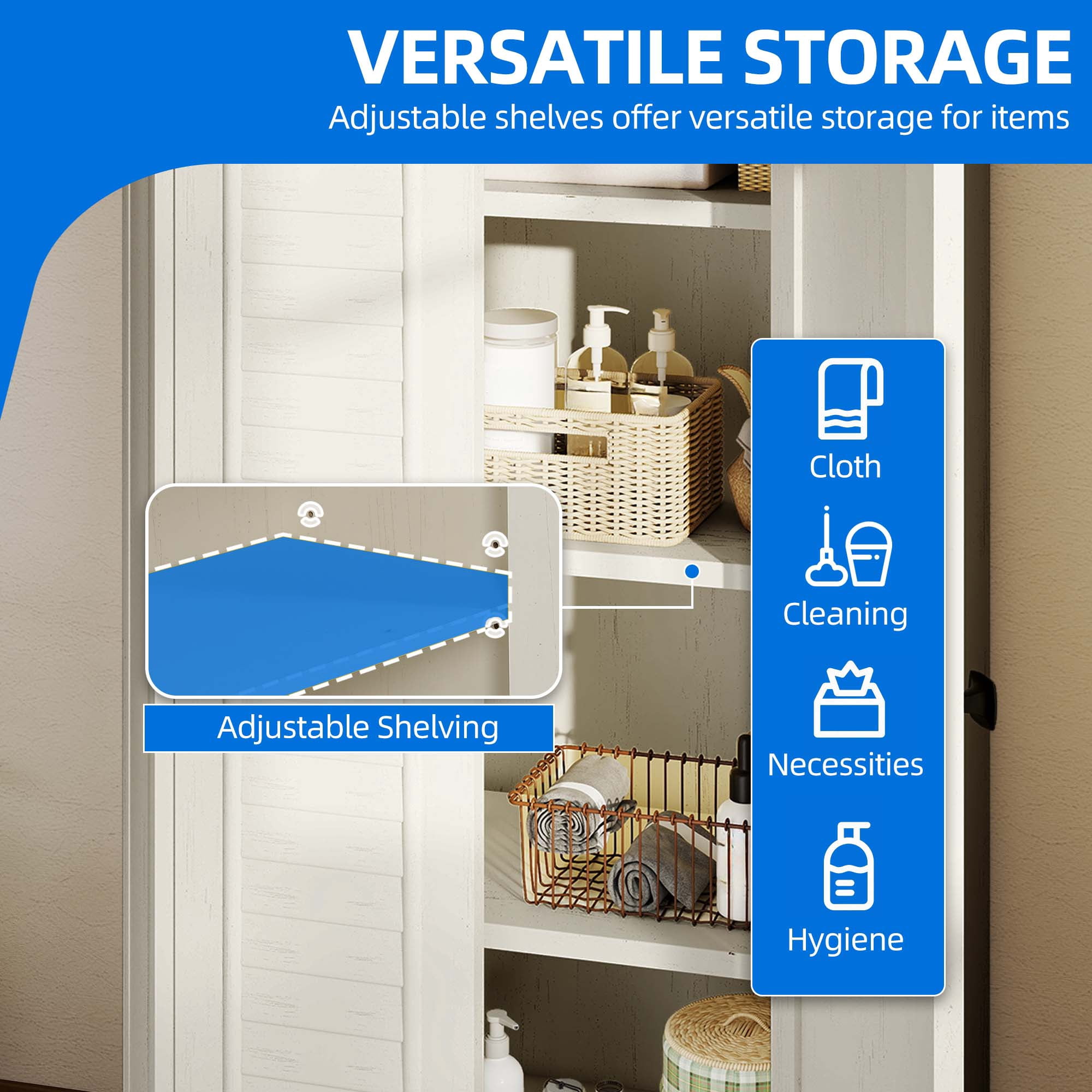 DEXTRUS 45"H Storage Cabinet with Doors & Adjustable Shelf, Kitchen Pantry Bathroom Cabinet, White