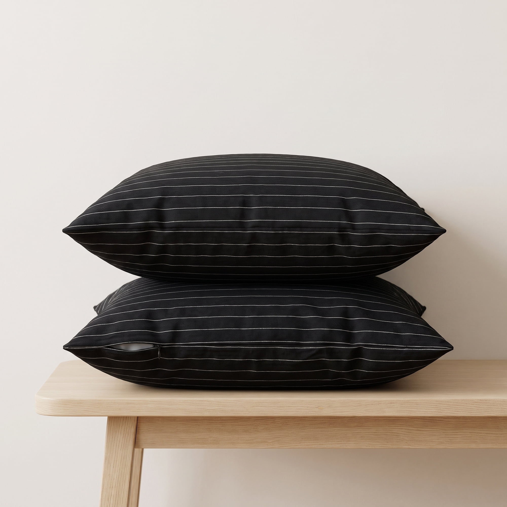Unique Bargains 2 Pack Fine Stripe Throw Pillow Covers Cotton Blend Cases Black 18"x18"