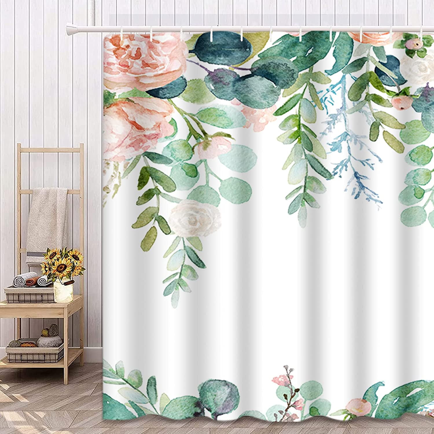 Blue Hydrangeas Shower Curtain 72 x 72 Inch, Spring Floral Daisy Shower Curtain Butterfly Shower