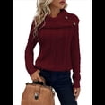 thumbnail image 1 of Suéter de Mujer con Cuello Alto y Mangas Raglán de Punto Rojo Vino M, 1 of 10