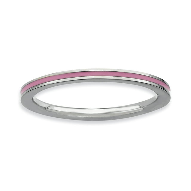 Sterling Silver Stackable Expressions Pink Enameled 1.5mm Ring Size 8