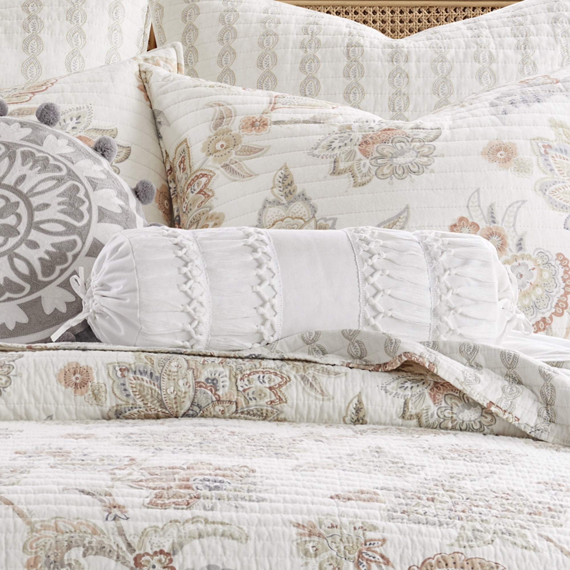 Levtex Home - Selesta Blush - Decorative Pillow (7in.x18in.) - Neckroll - White