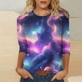 thumbnail image 2 of T-Shirt à Col Ras du Cou pour Femmes à Manches 3/4 et Imprimé Céleste, Haut Doux et Décontracté Rose, 2 of 4