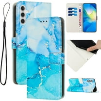 Compatible for Galaxy A14 5G Wallet Case, Samsung A14 5G Wallet Case[Stand Feature] [Wrist Strap] [Credit Cards Holder] New Marble Pattern Premium PU Leather Flip Protective Cover,Blue