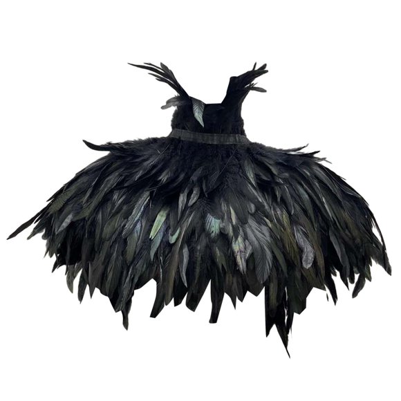 Capa gótica de plumas artificiales para hombrera, bufanda para disfraz de cosplay, plumas falsas Negro
