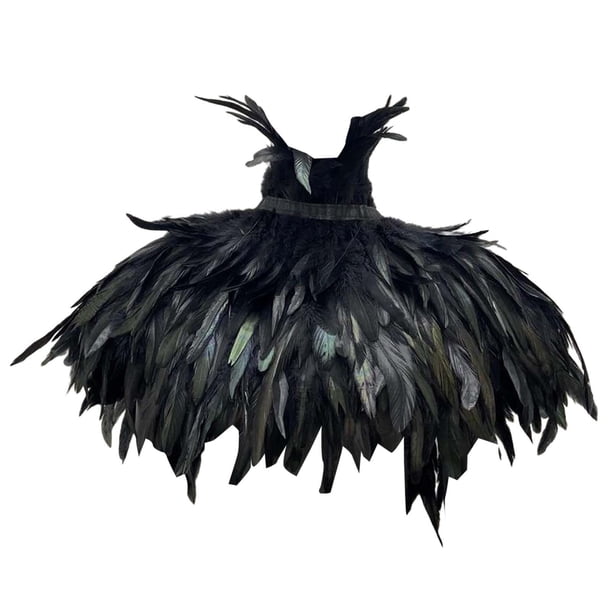 Capa gótica de plumas artificiales para hombrera, bufanda para disfraz de cosplay, plumas falsas Negro