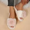 thumbnail image 5 of Xfvqtps Fuzzy Slippers for Women Flower Decor House Bedroom Open Toe Slide Comfy Fall Winte Furry Indoor Slipper White, 5 of 9