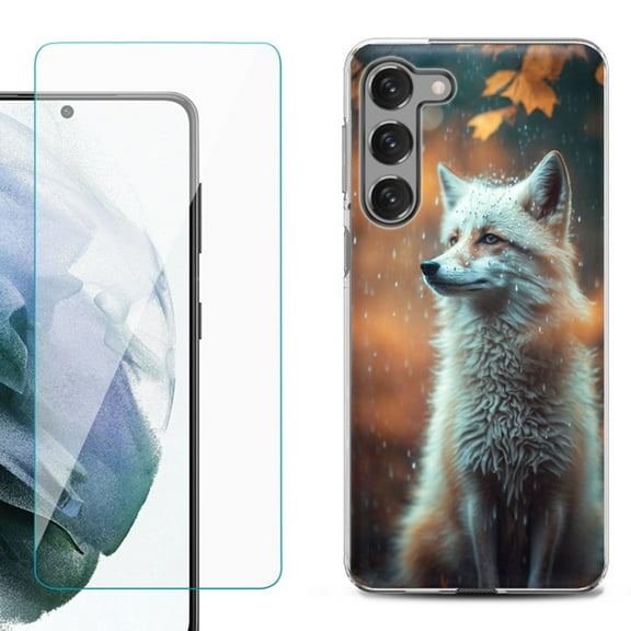 Shockproof Fashion Phone Case for Samsung Galaxy S23 5G, with Tempered Glass Screen Protector, by OneToughShield ® - Fox Autumn