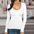 thumbnail image 2 of Long Sleeve Shirts For Women T Shirt Solid Color Low U Neck Slim Bottom d Top Womens Long Sleeve Tops, 2 of 6