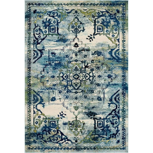 Unique Loom Medici Bright Color Medallion Rug 7' x 10' Rectangle Blue/Beige