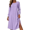 thumbnail image 2 of Karymi Diagonal & Vertical Stripe Patchwork Crew Neck Long Sleeve Midi Dress, Elastic Cuff Side Slit Loose Flowy Casual Daily Sundress Maxi Dress, 2 of 7
