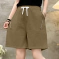 thumbnail image 4 of Lenpel Women's Plus Size Bermuda Shorts Cotton Elastic High Waisted Drawstring Wide Leg Casual Shorts Knee Length Shorts, 4 of 5