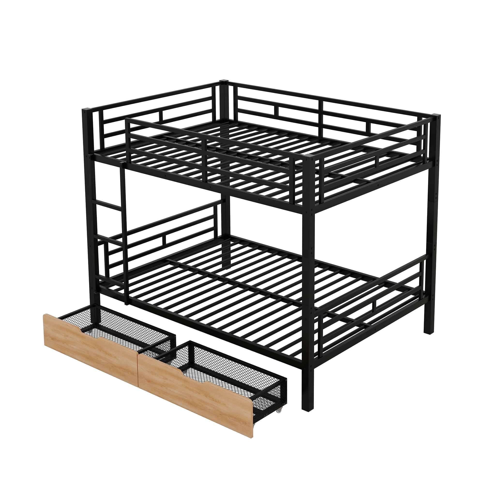 MAYEERTY Metal Full Size Convertible Bunk Bed with 2 Drawers, Black