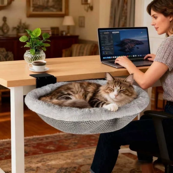 NRYDEPET Cat Desk Bed, Space Saving Foldable Cat Bed for Desk, Supports 50 lbs, Heavy Duty Side Perch for Gaming Desks and Home Office, Machine Washable