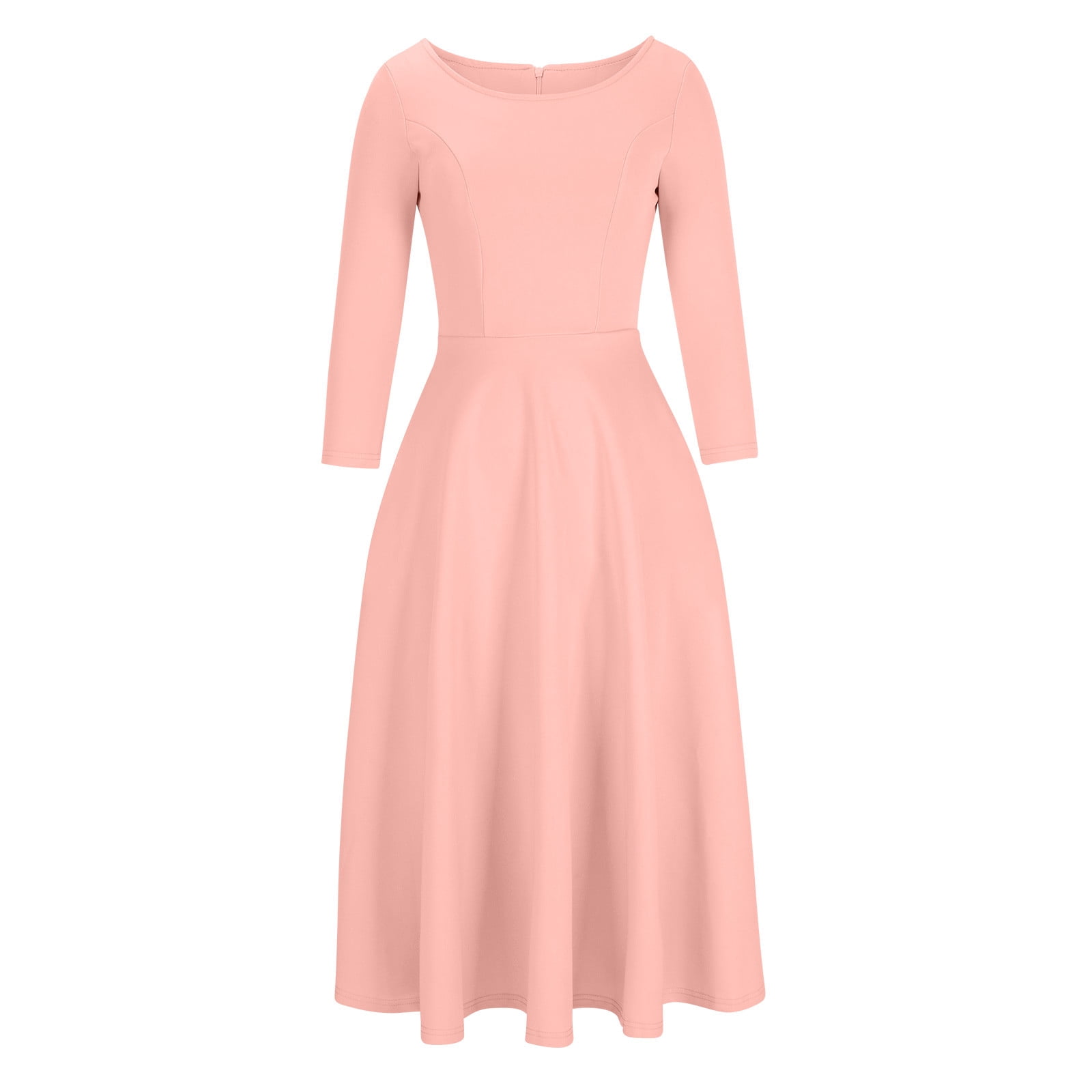 Women's Elegant Bell Sleeve Cocktail Party Dresses for Wedding Guest Fit and Flare Modest Church Midi Evening Dress