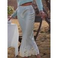 thumbnail image 3 of Sky Blue Silk Satin Midi Skirt With Delicate Lace Hem Elastic Waist A-Line Flowy Elegant Skirt, 3 of 6