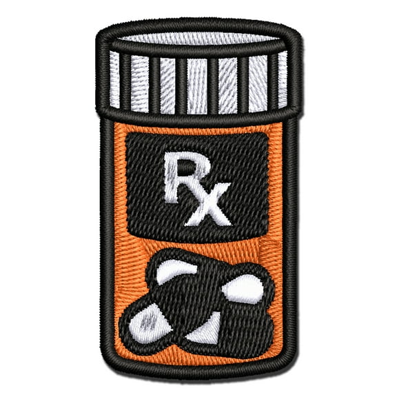 Prescription Pill Bottle Medicine Applique Multi-Color Embroidered Iron-On Patch - 2.5 Inch Small