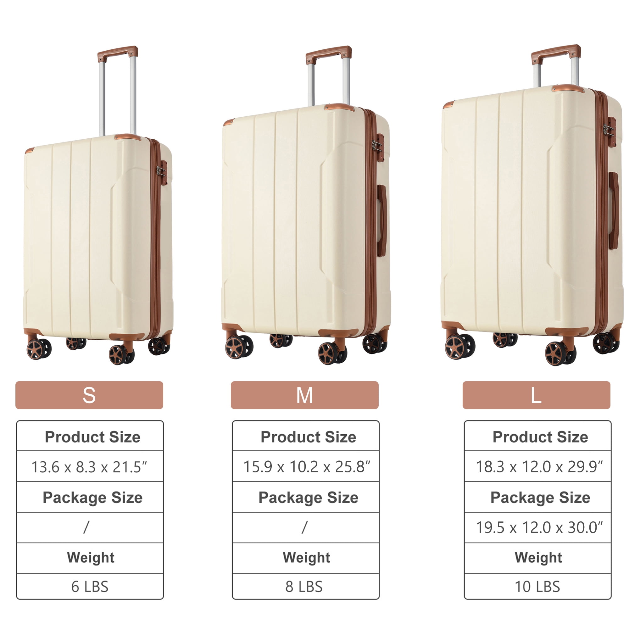 Luggage Sets 3 Piece, Expandable Hardshell ABS Suitcases with Double Spinner Wheels, Travel Luggage Set with TSA Lock (20/24/28inch, White Brown)