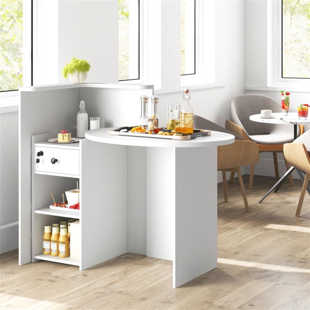 Demi Bonn Front Reception Office Desk with Open Shelf and Lockable Drawer, Small Home Computer Desk Study Writing Table, White