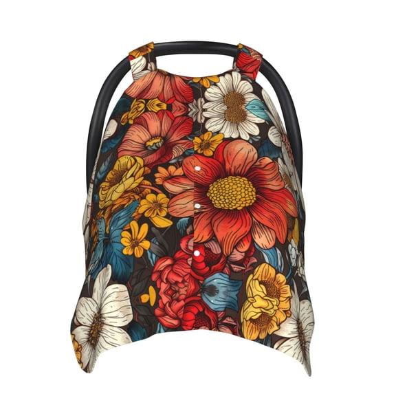 Car Seat Cover Baby - Colorful Vintage Floral Pattern Breathable Infant Car Seat Cover for Baby Carseat, Lightweight Comfort Baby Essentials Must Haves Newborn Stuff for Girl Boy