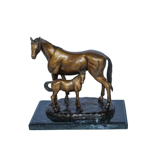 Horse and Foal Bronze Sculpture on Marble Base 14" x 8" x 13"H