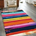 thumbnail image 3 of Colorful Striped Area Rug 3x5 FT, Non Slip Entryway Bedside Carpet, Modern Rainbow Abstract Graffiti Art Washable Floor Carpet Indoor Mat Non-Shedding Throw Rug for Dorm Kitchen Home Office, 3 of 7