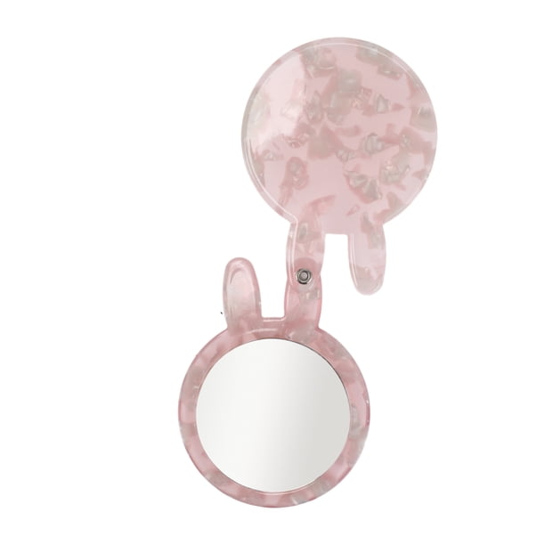 Espejo de maquillaje en forma de conejo para mujeres de 1 pieza de Unique Bargains para salón de belleza, viaje, espejo de vidrio de acetato rosa