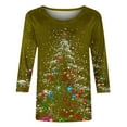 thumbnail image 4 of JURANMO Prime Today Womens Christmas 3/4 Sleeve Crew Neck T-Shirts Glitter Xmas Trees Graphic Tees Tops Loose Fit Pullover Blouse Army Green XXL, 4 of 6