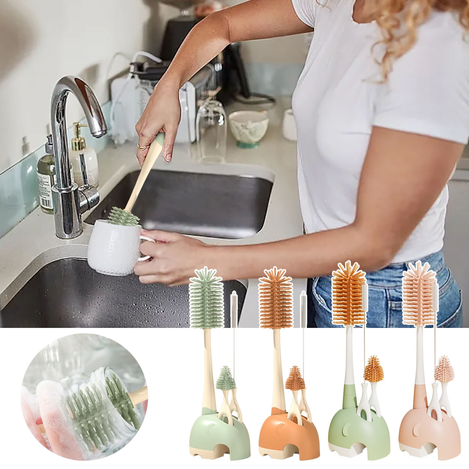 Nilvkv Bottle and Straw Brush Cleaning Set Silica Gel Baby Bottle Brush Nipple Cleaner Drying Stand Soft Bristles Multifunctional fot Baby Bottles