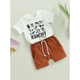 thumbnail image 3 of Wassery 2Pcs Toddler Baby Boys Summer Outfits  Cow Letter Print Short Sleeve T-Shirt and Casual Drawstring Shorts Set Clothes 0-3T, 3 of 9