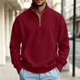 thumbnail image 5 of Fmbrln Fall Winter Mens Quarter Zip Sweatshirt Knit Stand Collar Long Sleeve Shirts Solid Color Pullover Tops with pocket Wine 3XL, 5 of 6