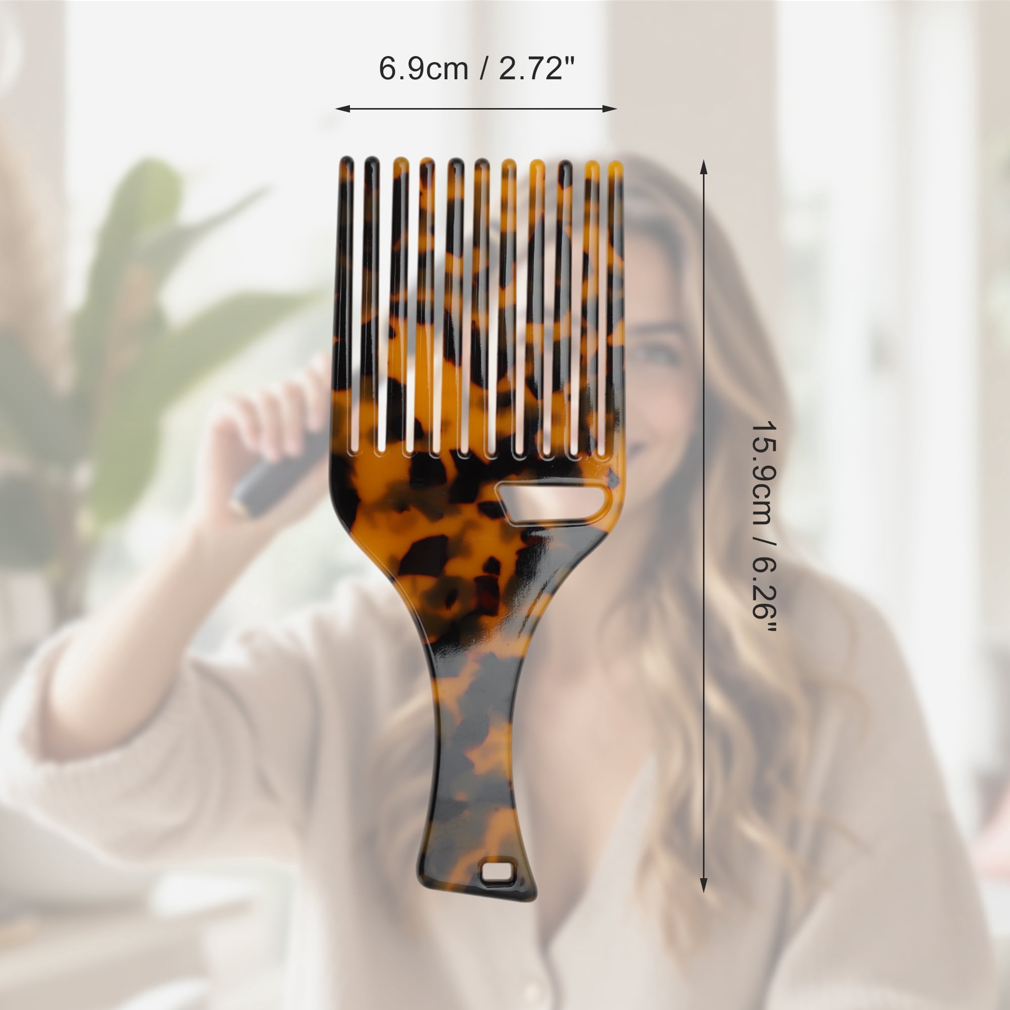 Unique Bargains 1 Pc Durable Long Handle Hair Insert Comb Tortoiseshell Color