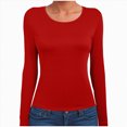 thumbnail image 3 of Towmus Women Long Sleeve Basic Tops Solid Color Fall Shirt Crew Neck Slim Fitted Winter Clothes, Red, XL, 3 of 5