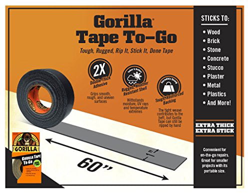 61001 Mini Duct Tape To-Go Gorilla Tape 1" x 10 yd Travel Size Black 