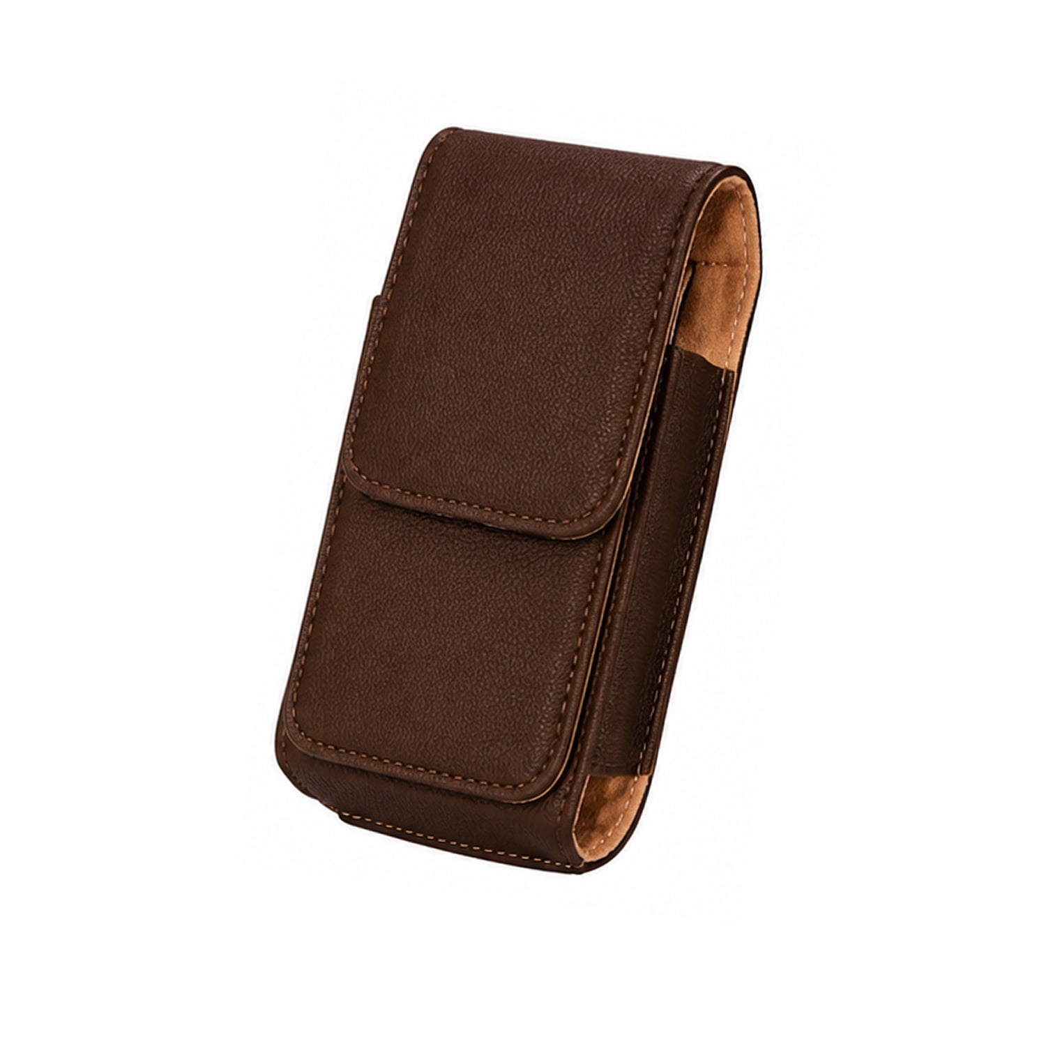 Vertical Leather (5") Pouch with Card Holder and Clips in the Back - Brown