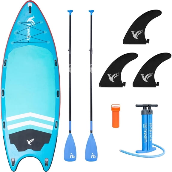 Freein 14' Team Inflatable Stand Up Paddle Board (SUP) - 14'x60"x6", 860 lbs Max Load, Oversized Multi-Person Design with Complete Accessory Kit
