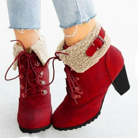 

Zunfeo Women s Mid Calf Boots- Fuzzy Casual Boots High-Heels Pointy Toe Solid Warm Comfy Boots Boots Christmas Gifts Clearance Red 7