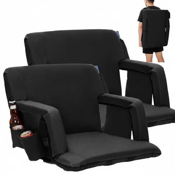 TEQIN Stadium Seat for Bleachers with Back Support & Wide Padded Cushion Stadium Chair,2 Pack Bleacher Seat With Shoulder Strap and Cup Holder for Outdoor Sports & Concerts,Normal Size
