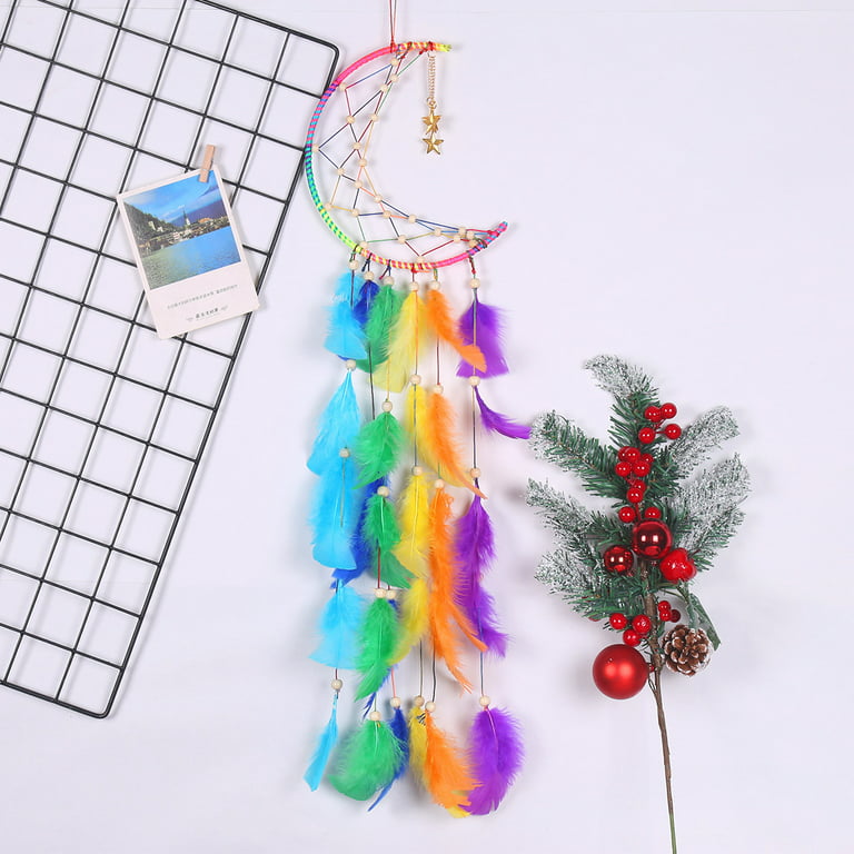 Pre-lit Dream Catchers Set,Sun Moon Design Large Handmade Boho Wall Hanging  Ornament,Feather Native Home Wall Decoration,Christmas gifts for Kids  Bedroom Adult Living Room Home 