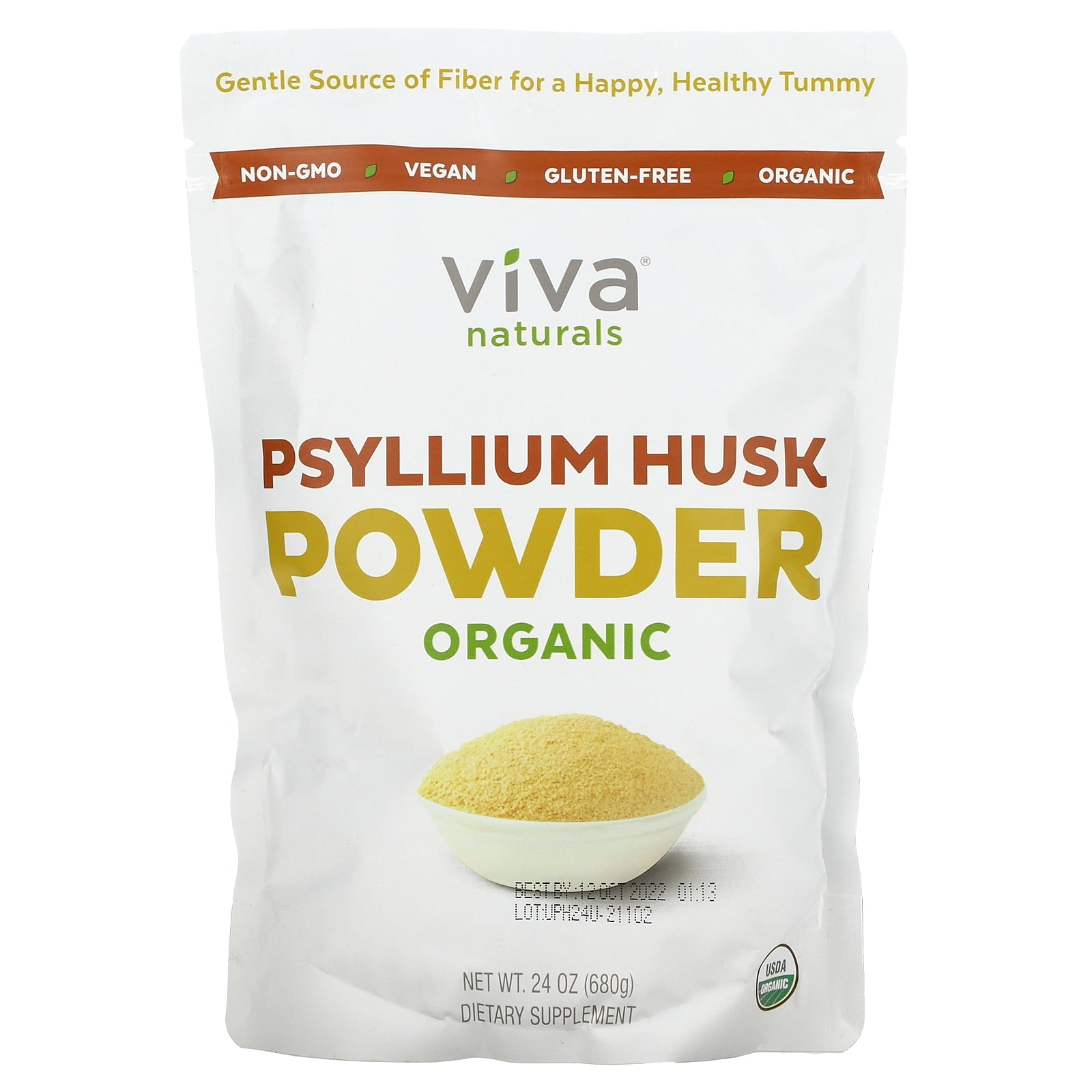 Organic Psyllium Husk Powder, 24 oz (680 g), Viva Naturals