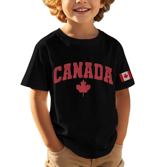 Boys Shirts Graphic T Shirt with Embroidered Maple Leaf Canadian Patriotic Celebration Tee for Kids Black 3 Years-4 Years