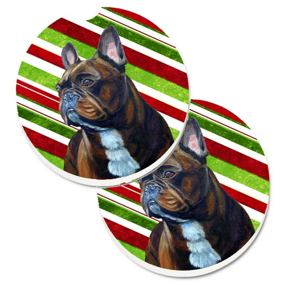 Carolines Treasures LH9250CARC French Bulldog Candy Cane Holiday Christmas Set of 2 Cup Holder Car Coasters Large