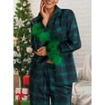thumbnail image 2 of Women Christmas Satin Pajamas Sets Feather Trim Long Sleeve Button Down Shirt and Pants Set Xmas Holiday Pjs Sleepwear Loungewear, 2 of 8