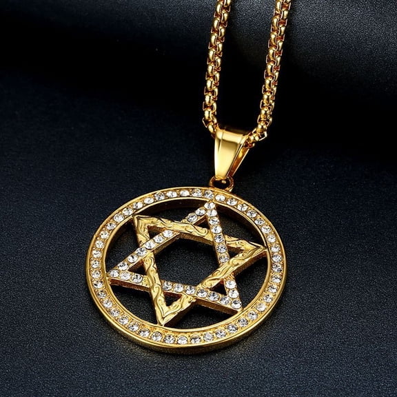 Religious Magen Star of David Pendants Necklace 14K Yellow Gold Hexagram Necklace Women/Men Iced Out Jewish Jewelry